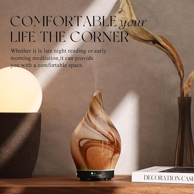 Porseme 150ml Essential Oil Diffuser Glass Color Changing Aroma Air Diffusers Aromatherapy Ultrasonic Cool Mist Humidifier 4 Running Hours Waterless Auto-Off for Sleeping Yoga Office Spa (Jupiter)