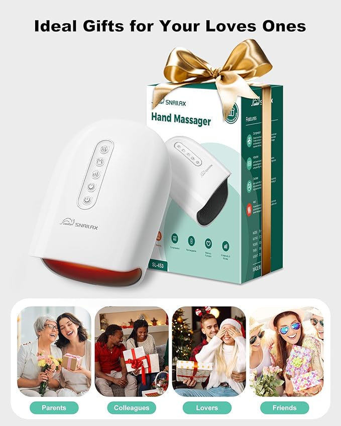 Snailax Hand Massager with Heat and Compression, Hand Massager for Arthritis and Carpal Tunnel Relief, Rechargeable Finger Wrist Massager for Pain Relief, Gifts for Women Men