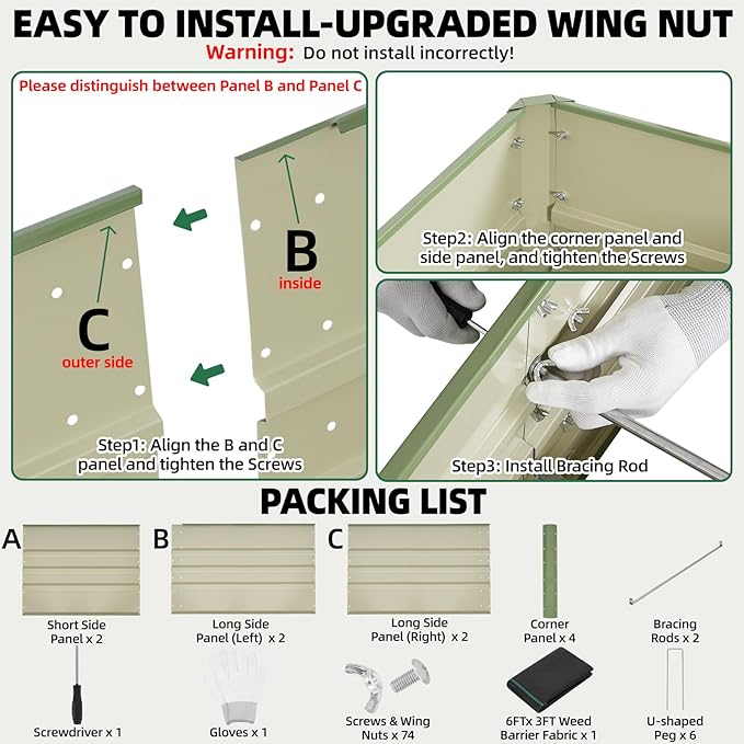 G GOOD GAIN 6x3x1.8ft Raised Garden Bed - Metal Planter Box Outdoor with Weed Barrier Fabric | Deep Root Raised Beds for Gardening Vegetables Flowers Herb Fruits (Olive Green)