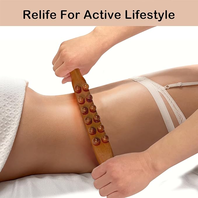 Wood Therapy Massage Stick, 2 in 1 Double Row 12 Beads Maderoterapia Kit Wood Gua Sha Massage Tool, Wooden Gua Sha Lymphatic Drainage Massager Tool for Body Shaping