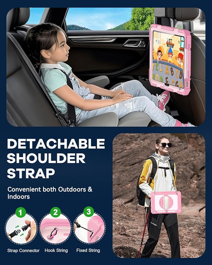 Cantis Case for iPad 11-inch (A16) 2025/ iPad 10th Generation 2022 (10.9 inch) with Screen Protector, iPad 11th Case with 360 Degree Rotating Stand/Shoulder Strap/Pencil Holder, Pink