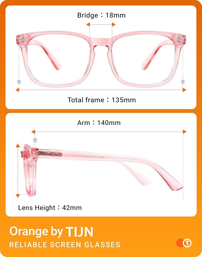 TIJN Blue Light Blocking Glasses for Women Men Clear Frame Square Nerd Eyeglasses Anti Blue Ray Computer Screen Glasses, Clear Pink