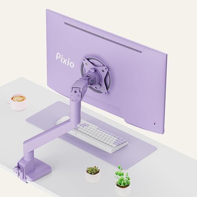 Pixio PS1S Wave Purple Single Monitor Arm Stand Desk Mount - Fits up to 32 inches Monitors and up to 19.8lbs. VESA Compatibility and Integrated Cable Management