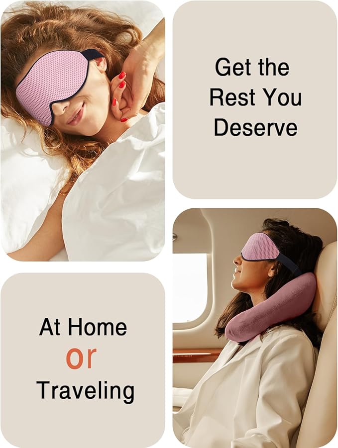 MABAO Sleep Mask for Side Sleeper, Eye Mask for Sleeping Women Men, 3D Contoured Cup No Eye Pressure 100% Light Blocking Sleeping Mask with Adjustable Strap Night Blindfold Flight, Travel, Nap, Pink