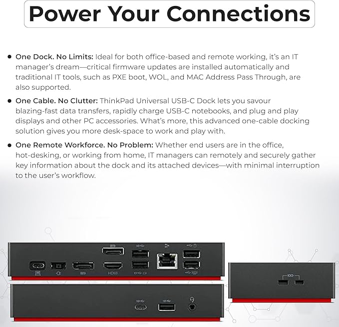 Lenovo 40AY0090US Dock Dual Monitor Bundle - Lenovo Docking Station USB C with 90W AC Adapter + 4K HDMI Cable + 4K DisplayPort Cable + USB-C Cable + Microfiber Cloth - Supports 4K Display (Renewed)