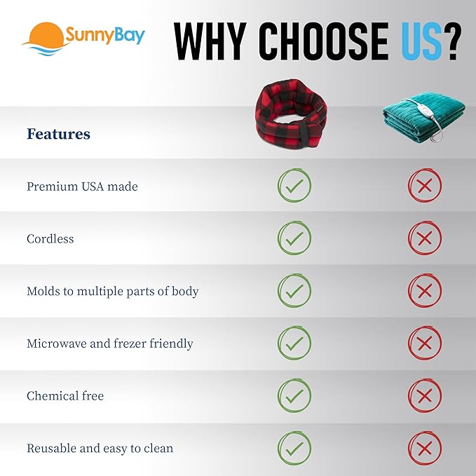 SunnyBay Microwave Heating Pad, Microwavable Heated Neck and Shoulder Wrap, Moist and Weighted Hands-Free Beanbag Pack with Wide Neck Coverage, 2.5 lbs, 26 Inches Long-Length, Made in USA, Buffalo