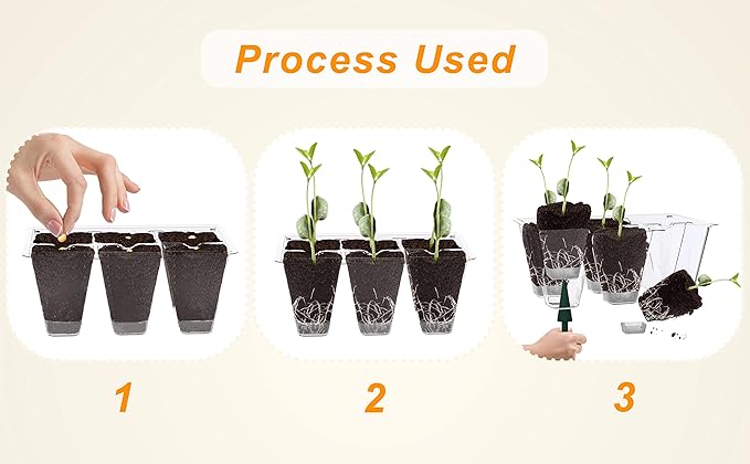 Gardzen 10 Pack Push-Up Seed Starting Tray, Pop Up Plant Germination Trays, Seed Starter Kit with Adjustable Humidity Vented Dome, 6.6" x 4.5", Total 120-Cell, Clear