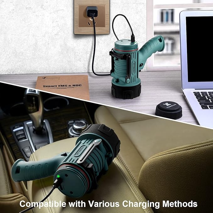 YIERBLUE Rechargeable Spotlight with Super Bright High Lumen LED, IP67 Waterproof Handheld Flashlight Searchlight with Detachable Red Light Filter