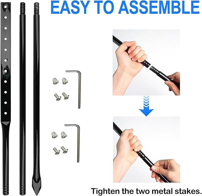 Heavy Duty Metal Sign Stakes, 52 Inch Length, Black Steel, Set of 2 with Hardware