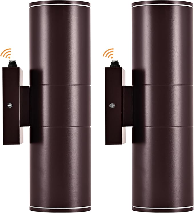 Dusk to Dawn Outdoor Lighting Sensor Wall Lights 2Pack, 12W 2700K Integrated LED Cylinder Up Down Lights Outdoor, IP65 Waterproof Aluminum Exterior Wall Sconce for Porch Patio. Brown