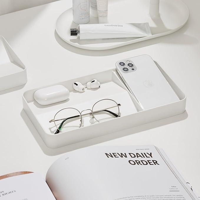 BLUE GINKGO Desk Tray – Korean-Made Organizer for Notes, Pens, Pencils, and Accessories (Double-sided, White)