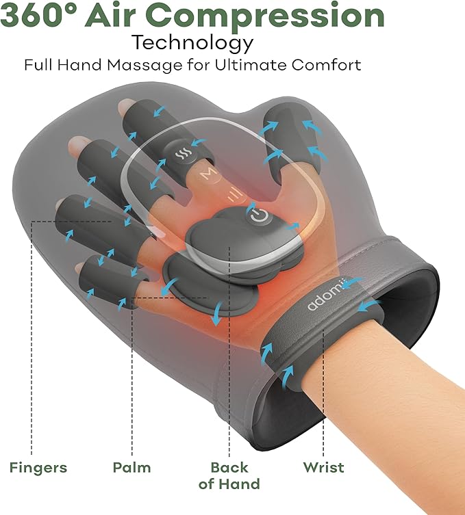 Hand Massager with Heat & Compression - Relieves Hand Fatigue & Soreness - Wrists & Fingers Massager for Stress & Pain Relief - Cordless Hand Massager for Arthritis & Carpal Tunnel - Ideal Gift