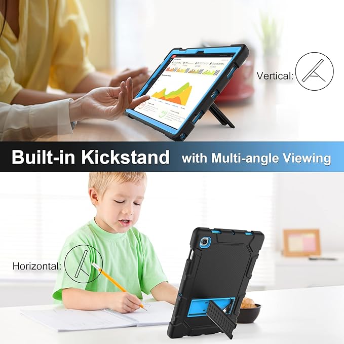 Rantice Galaxy Tab A8 Case with Kickstand, Hybrid Shockproof Rugged Cover for Samsung A8 Tablet, 10.5 Inch (SM-X200/X205/X207), Black+Blue