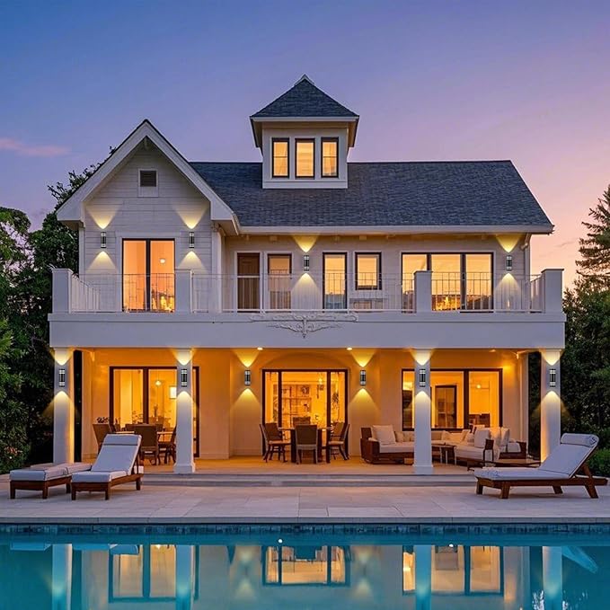 Dusk to Dawn Wall Light 4 Pack, Modern Outdoor Wall Lights with LED Bulbs, Cylinder Black Porch Light Fixture Wall Mount, Up and Down Lighting Outdoor Wall Sconce for House Porch Door