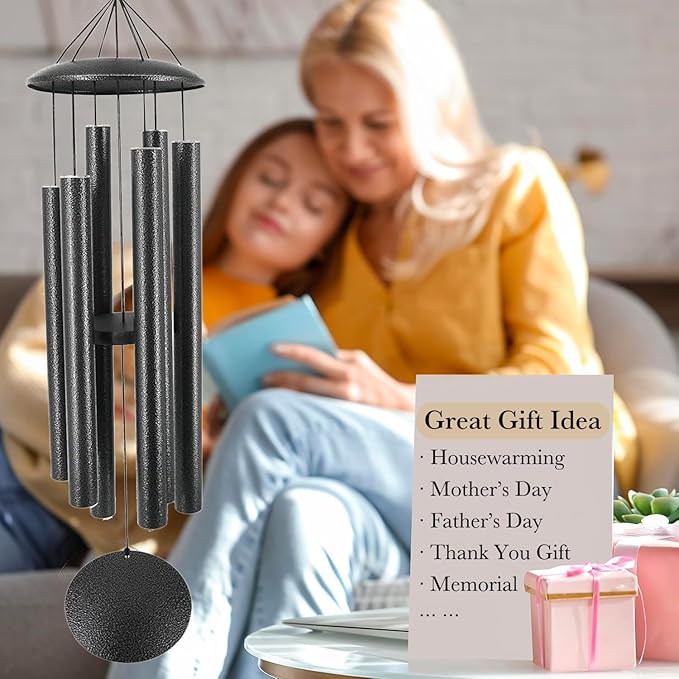 Wind Chimes for Outside Deep Tone, 38" Large WindChimes with 6 Tubes, 100% Rustproof Aluminum, Memorial Gift or Garden Patio Porch and Outdoor Décor(Silver)
