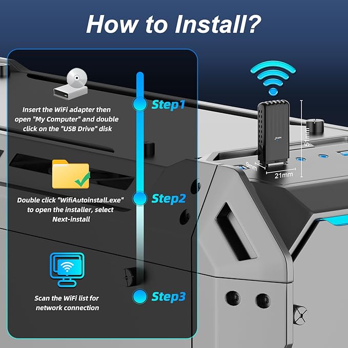 2 in 1 USB Bluetooth Adapter for PC, AX900 2.4G/5G Dual Band & Bluetooth 5.3 WiFi 6 Adapter for Desktop PC, Wireless Network Adapter with Built-in Driver for Windows 10/11, AP Mode (NA1605)