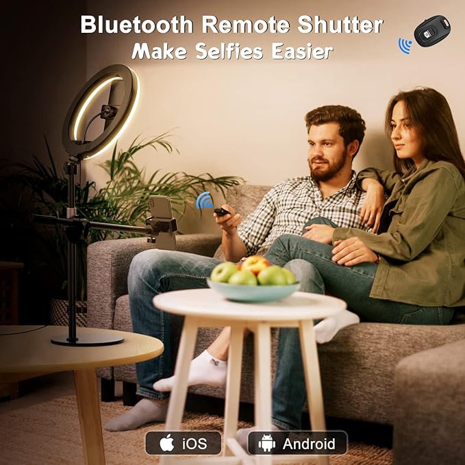 Overhead Phone Camera Mount with Ring Light for Video Recording, Cooking Filming. Content Creator Kit with 10.5" RGB Ringlight, Desk Stand and 2 Phone Holder, Remote, Overhead Tripod for iPhone