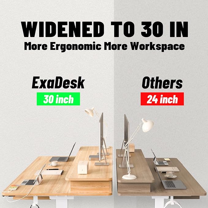 48 * 30 Inches Electric Standing Widened Desk Adjustable Height with 4 Drawers, Double Storage Shelves, Home Office Workstation Sit Stand up Desk (Nature)