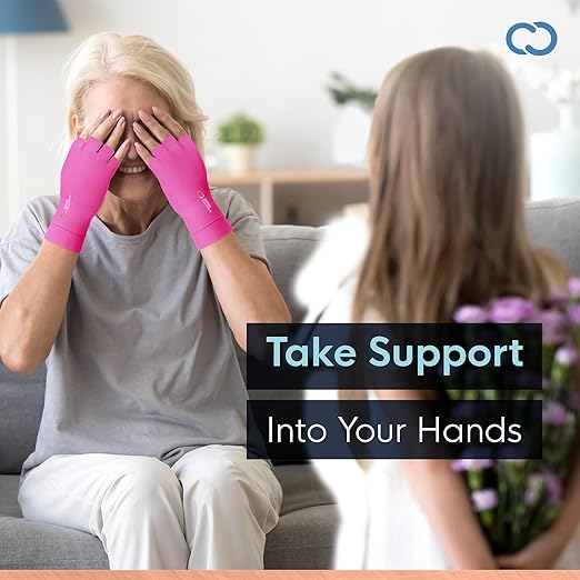 Copper Compression Arthritis Gloves | Fingerless Arthritis Carpal Tunnel Pain Relief for Men & Women | Hand Support Wrist Brace for Neuropathy, Rheumatoid, Tendonitis, Swelling, Crocheting, Typing Pink S