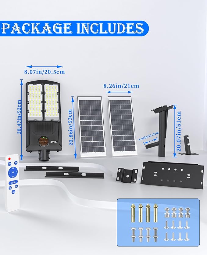 JAYNLT Y-8000W Solar Street Lights Outdoor,550000LM 6500K Bright Parking Lot Light Commercial,Split Flood Lights Solar Powered,IP67 Waterproof Solar Security Lamps for Pathway,Gate