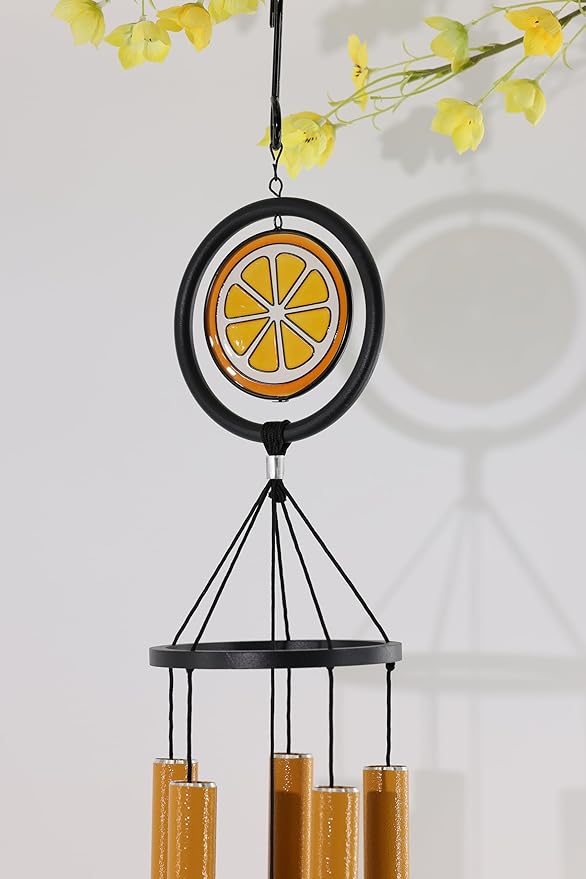 40inch Orange Wind Chimes for Outside,Large Glass Wind Chimes with 5 Heavy Tubes for Outdoor,Patio,Garden Hanging Decor,Mom Gifts for Women,Grandma,Orange
