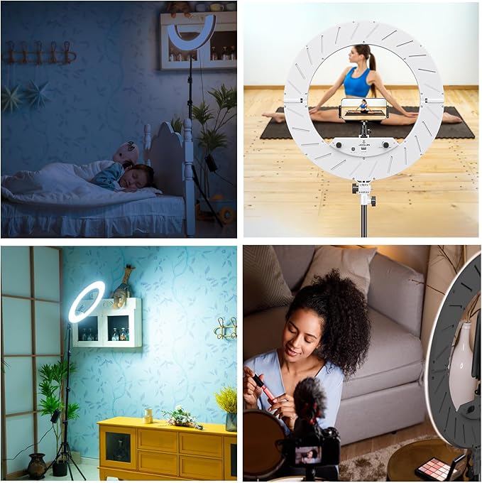 Ring Light Kit:18"/45cm Outer 55W6700k Dimmable LED Light, Tripod Stand, Remote Controller,Box for Camera,Smartphone,YouTube,TikTok,Self-Portrait Shooting,CRI95,White