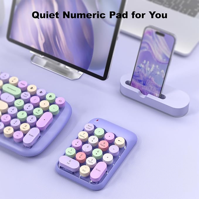 Wireless Number Pads, Cute Colorful Numeric Keypad Numpad Portable 2.4 GHz Financial Accounting Number Keyboard Extensions, 18 Key Number Numpad for Laptop Desktop, PC (Purple)
