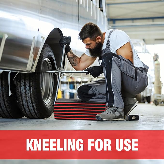 1.1" Extra Thick Foldable Garden Kneeling Pad with Handle & Belt – EVA Foam Knee Cushion Mat for Gardening, Mechanic Work, Bathing Baby, Exercise (47.2" x 15.7" x 1.1", Black & Red)