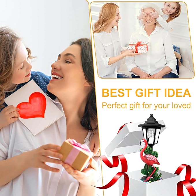 Solar Flamingo Garden Decor, Summer Outdoor Statue with Solar Light Decoration for Outside Patio Yard Backyard Gifts for Mother's Day Birthday Housewarming