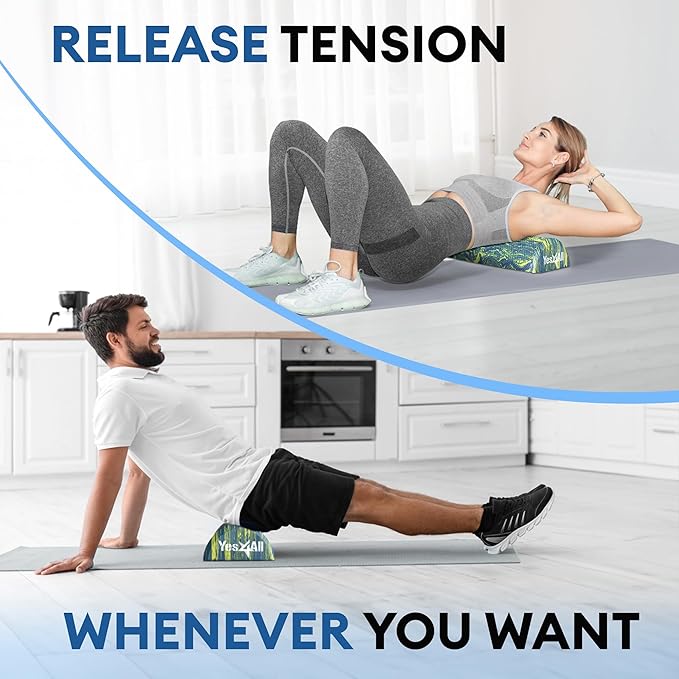 Yes4All EVA Firm Foam Roller for Stretching, Half Yoga Back Roller for Muscle Massage for Pilates, Yoga, Balance & Core Exercises - 12/36 inches