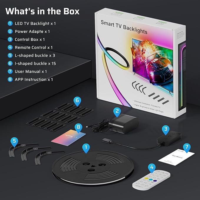 Smart TV LED Backlight, Flowing Color Changing TV Light Strip, 16.4ft TV Lights Behind 55-70in Monitor, Works with Alexa and Google, Music Sync, WiFi and App Control, LED Lights for Gaming Room Decor