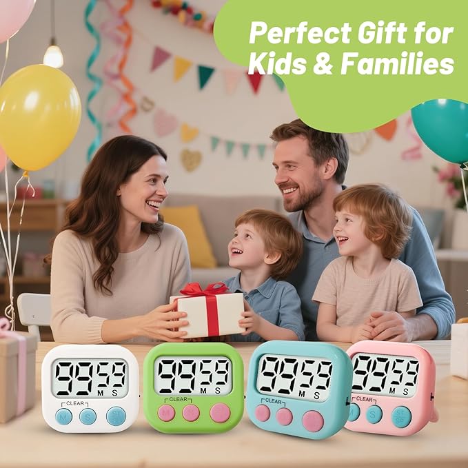 24 Pcs Digital Timer for Kids, Magnetic Countdown Kitchen Timer, Upgrade Loud Alarm Timers for Cooking, Kitchen, Exercise, Work, Study, Classroom, Outdoor Activities, Battery not Including