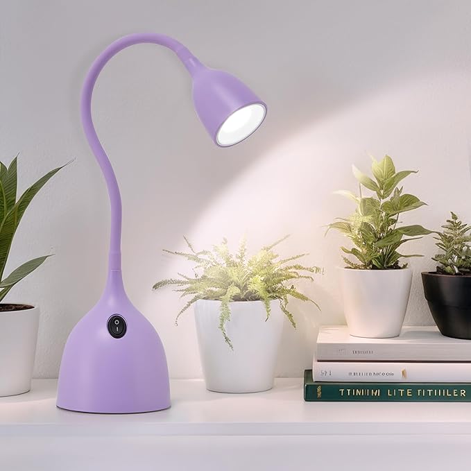 Gooseneck Desk Lamp 360° LED Flexible Reading Light Small Desk Lamps for Small Spaces Home Office Bedroom College Dorm Desk Bookshelf Nightstand Table Lamp (Purple)