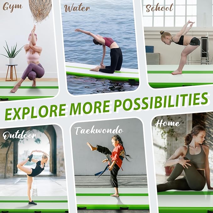 Tuxedo Sailor Inflatable Gymnastics Mat with Electric Pump, Storage Bag, Repair Kit–Air Mat for Home Training, Cheerleading, Yoga