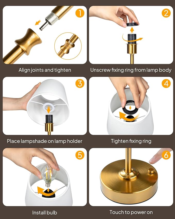 EppieBasic Cordless Table Lamp Rechargeable: Fast Charging & Long Lasting - 2700K Warm Light Vintage Gold Lamps for Women Housewife - Dinning Living Room Bedroom