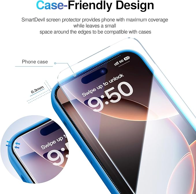 SMARTDEVIL 2 Pack Screen Protector for iPhone 16 Pro Max (6.9 Inch) Tempered Glass, HD Clear Film, Easy Installation, Dust-Free & Bubble-Free
