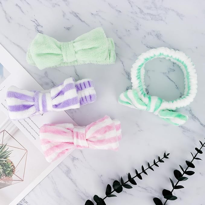 Ondder 8 Pcs Spa Terry Cloth Headbands for Skincare, Makeup, Face Wash - Cute Hair Bands with Bow for Women