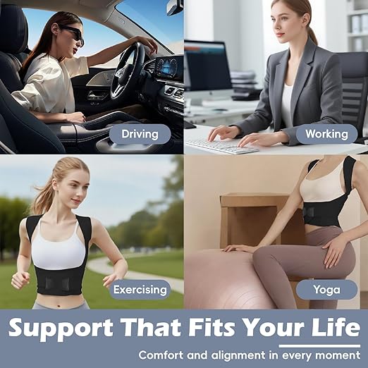 Posture Corrector for Women & Men, Full Back Brace Support with Adjustable Shoulder Straightener, Lower & Upper Back Pain Relief - Scoliosis, Hunchback, Spine Corrector (Black, Large)