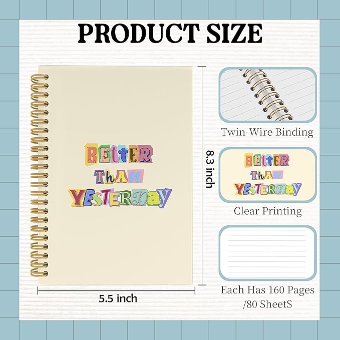 Trendy Mental Health Spiral Notebook, Better Than Yesterday Inspirational Journal, Motivational Notebooks for School Work, Therapy Office Supplies, Positive Gifts for Women, 5.5x8.3 Inch