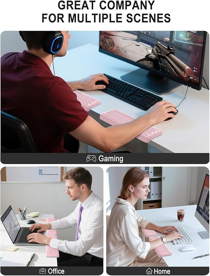 Hsurbtra L-Shaped Desk Elbow Pad, 2-Piece Soft Memory Foam Elbow Support Padding with Non-Slip Rubber Base, Ergonomic Desk Edge Cushion Wrist Rest for Office, Home, Work, Gaming, Pink