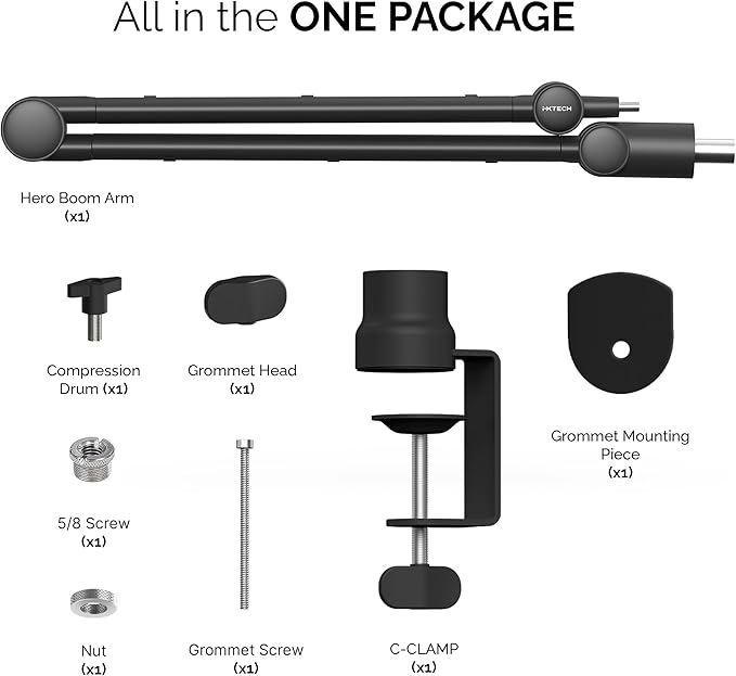 IXTECH Boom Arm - Adjustable 360ยฐ Rotatable Microphone Sturdy Stainless Steel Mic Desk, Table Stand Foldable Scissor Stable Mount Arms for Radio Studio, Podcast, Gaming