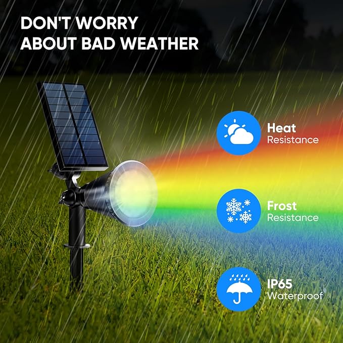 KEV Solar Spot Lights Outdoor,18 LEDs Solar Flood Lights with 8 Modes &Colored Adjustable &IPX65 Waterproof,Halloween Solar Spotlight for Driveway/Backyard/Landscape/Tree/Garage(Multicolor,4 Pack)