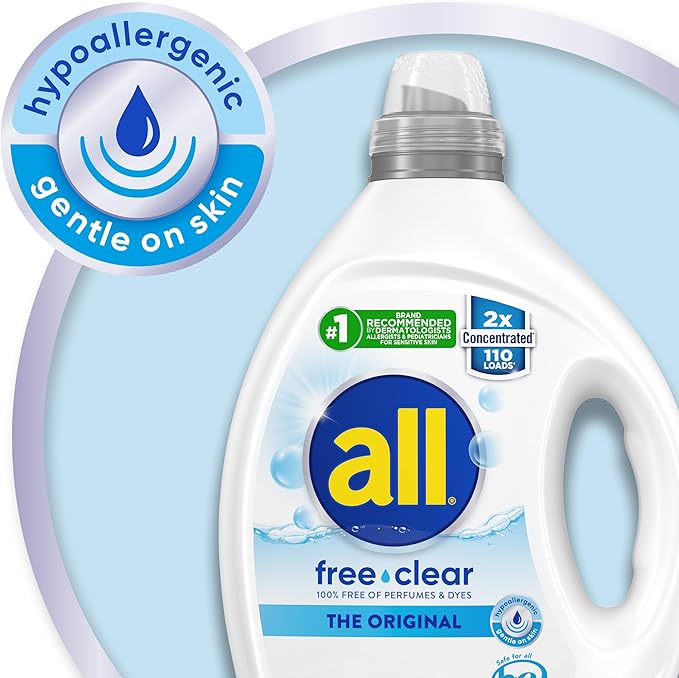 all free clear, Original, Liquid Laundry Detergent for Sensitive Skin, Unscented and Hypoallergenic, Concentrated