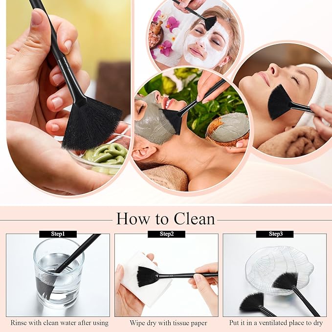 9 Pieces Facial Fan Mask Brushes, Soft Facial Applicator Brushes Tools for Peel Glycolic Makeup for Mud Cream(Full Black)