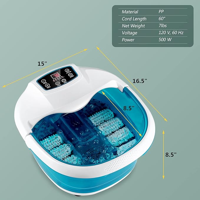 COSTWAY Foot Spa/Bath Massager, with Heat & Bubbles & 6 Electric Massage Rollers, Circulating Heating System, Temperature & Time Control, Foot Tub Soaking for Fatigue Release, Home Use (Blue)