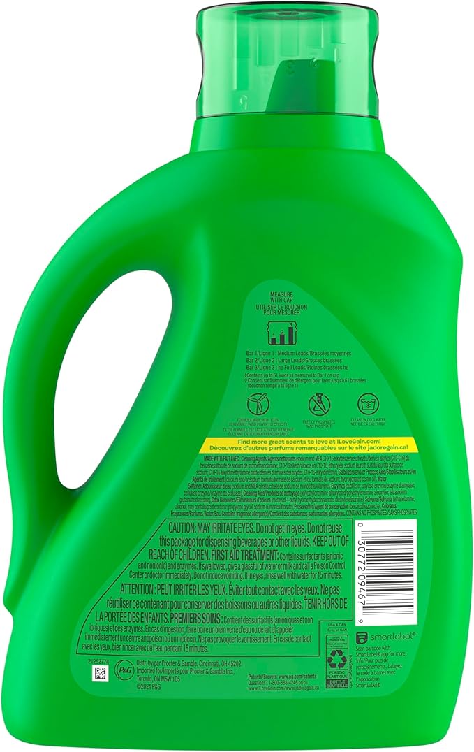 Gain + Odor Defense Liquid Laundry Detergent, Super Fresh Blast Scent, 88 Oz, 61 Loads, HE Compatible (Pack of 5)
