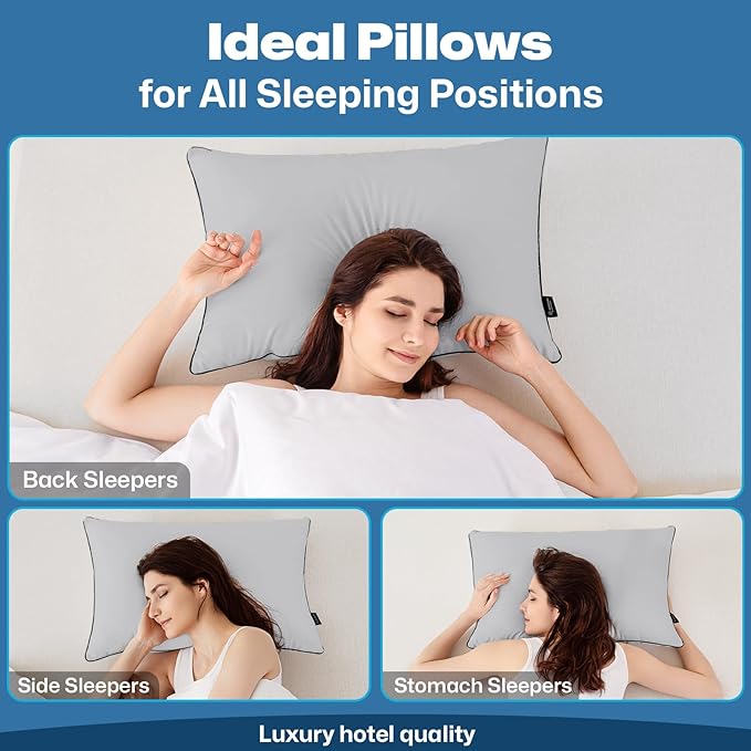 GOHOME Pillows King Size Set of 4 - Bed Pillows for Sleeping 4 Pack, Cooling Supportive Hotel Pillows with Premium Soft Down Alternative Fill for Side Stomach and Back Sleepers