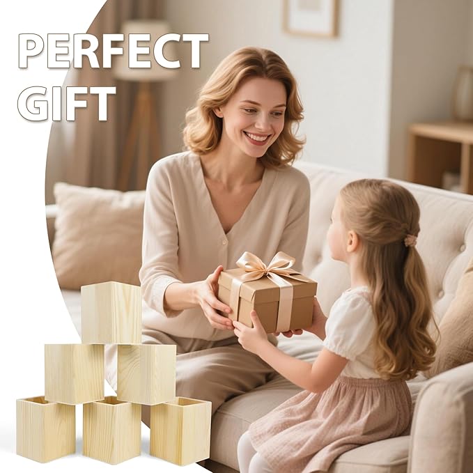 6 Pack Wood Pen Holder Unfinished Wooden Pencil Holder Pine Wood Pen Holder Stand for Desk Office Supplies Makeup Brushes Organizer (Square)