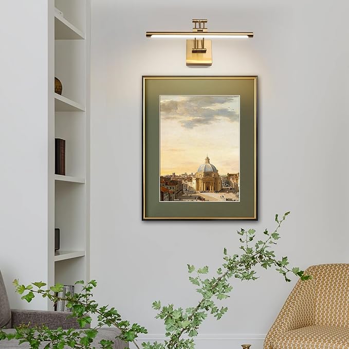 Hard-Wired Picture Light Dimmable LED Picture Lights for Paintings 15.7 Inch Brass Metal Body Wall Pictures with Adjustable Gold Swing Arm Art Display Lamps 7W 3000K Warm White Book Light