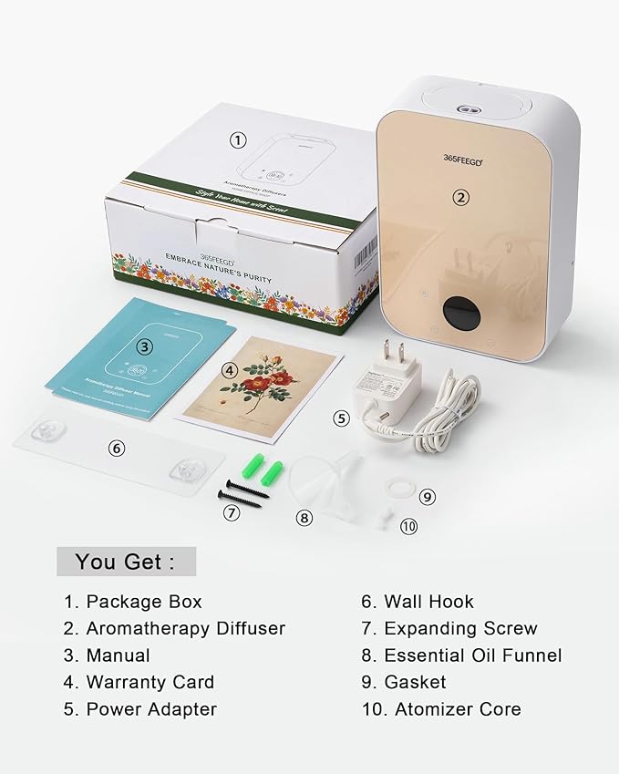 Waterless Oil Diffuser - Pure Essential Oil Diffuser with App Control - 150ml/1700 Sq.Ft. Coverage for Effective Aromatherapy in Home/Office/Hotel (White Gold)